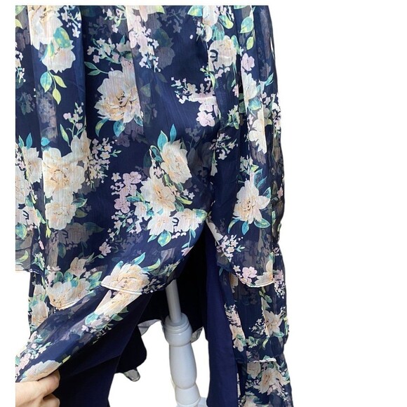 Lulus Cultivate Crushes Navy Floral Print Tiered Ruffled Midi Dress Size S - Picture 8 of 12